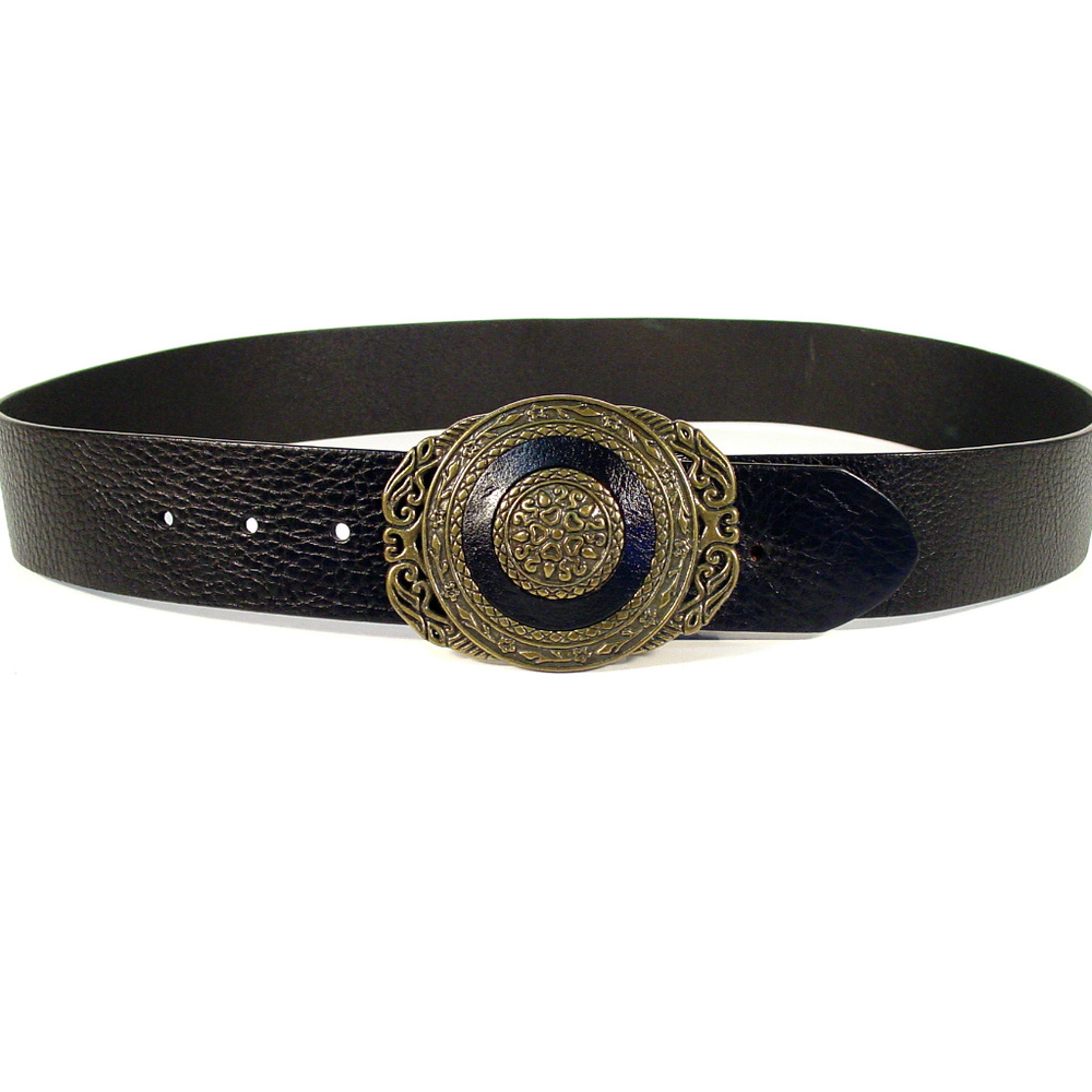 CHICO'S Wide Leather Belt Brass Filligree Buckle - Picture 2 of 5